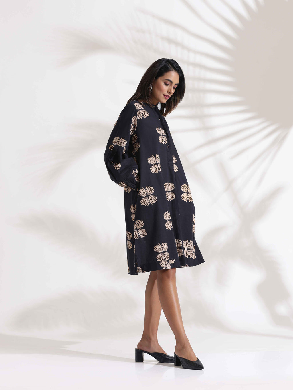 trueBrowns Black Cotton Print Short Dress - Distacart