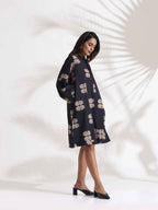 trueBrowns Black Cotton Print Short Dress - Distacart