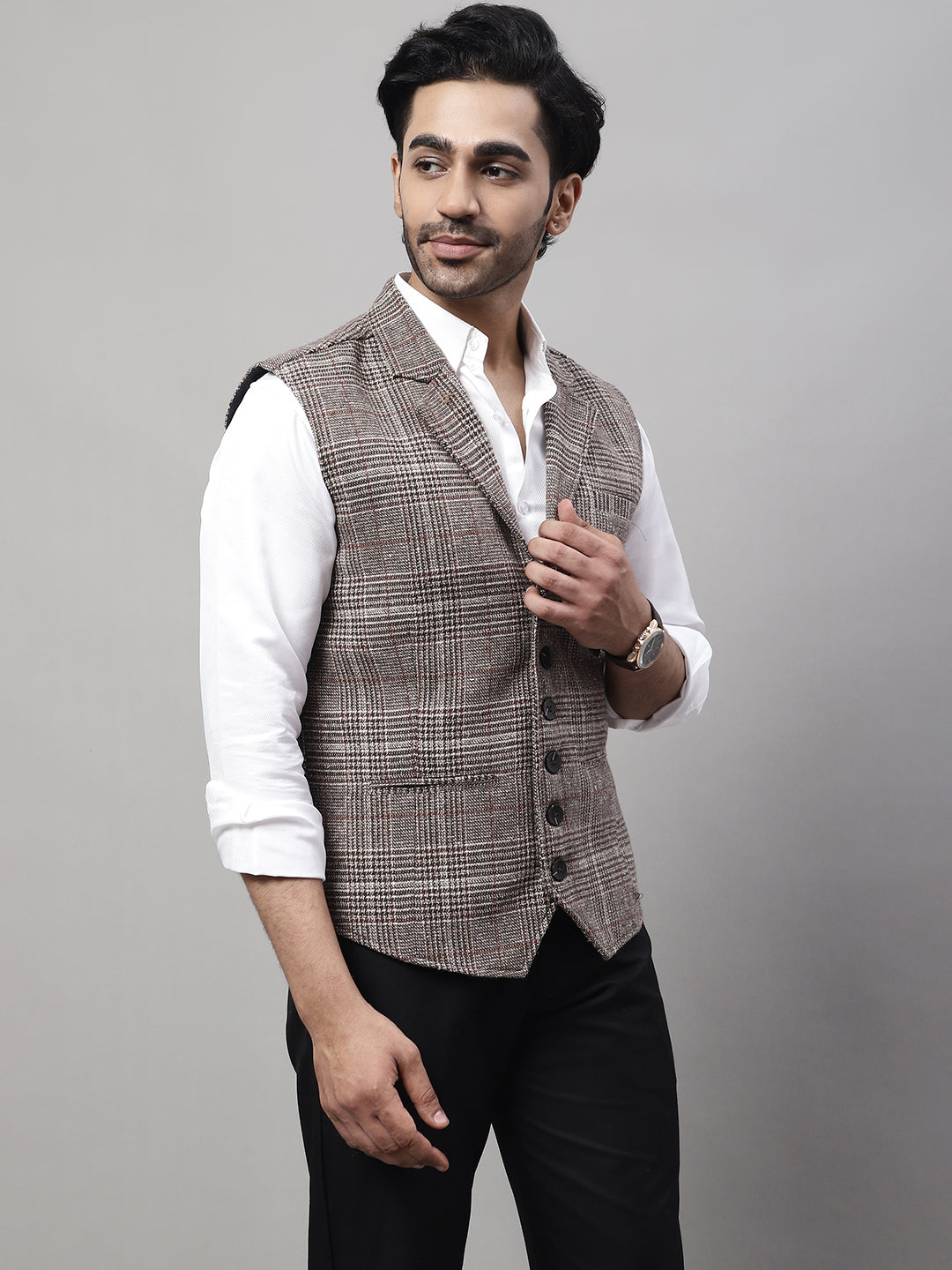 Even Apparels Men's Brown Pure Wool Nehru Jacket