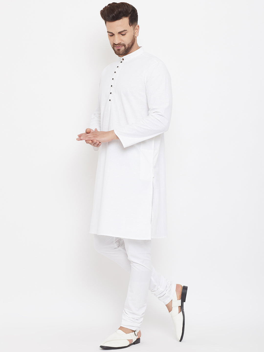 Even Apparels White Pure Cotton Kurta With Band Collar - Distacart