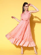 Ahalyaa Belted Tiered Empire Ethnic Dress - Distacart