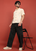 Fabmade Men’S Beige Linen Embroidered Resort Shirt