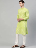 Fabmade Lime Green And White Printed Straight Kurta
