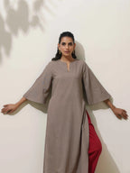 trueBrowns Grey Cotton Linen Kurta Pant Set - Distacart