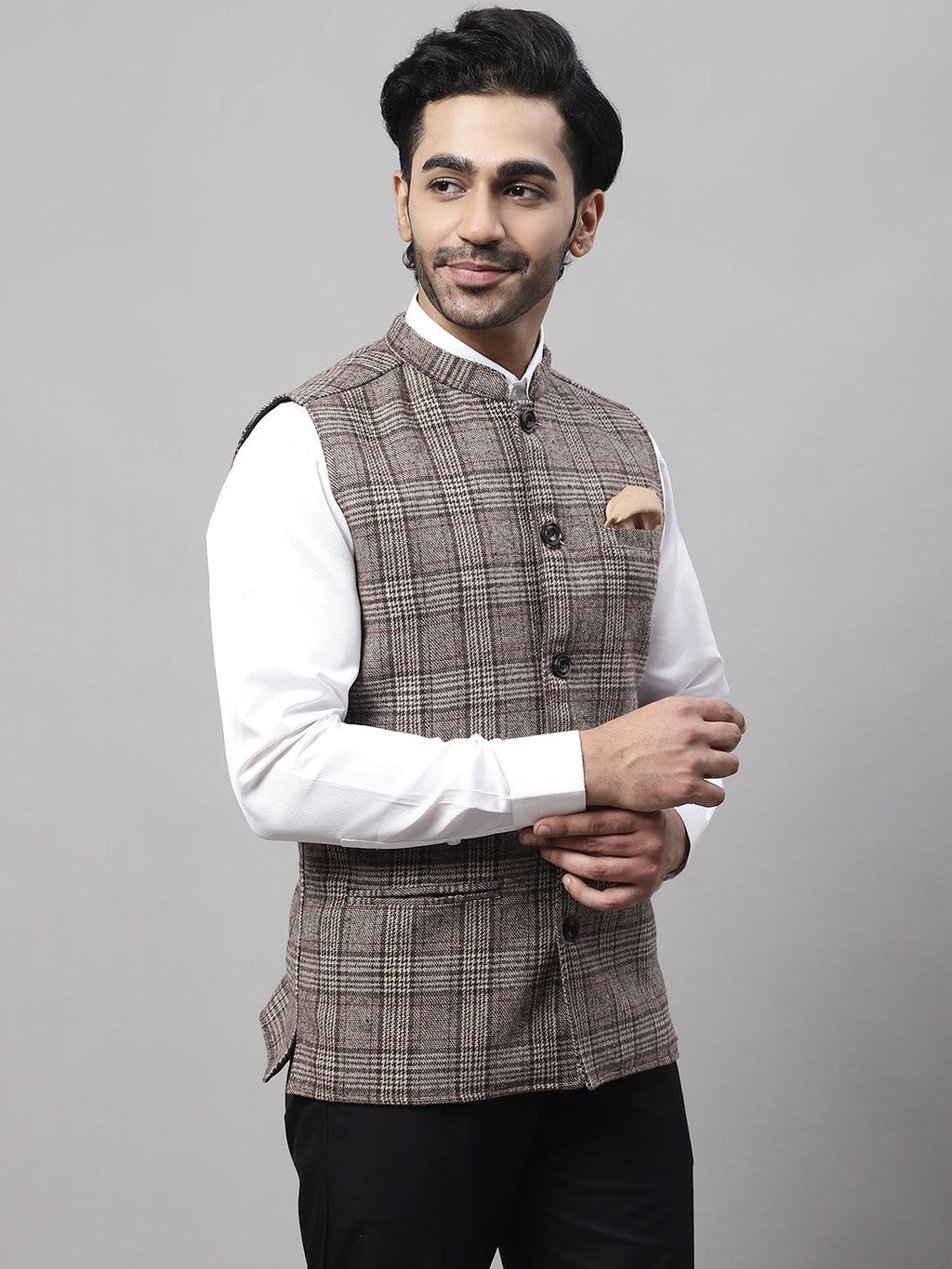 Even Apparels Men's Beige Pure Wool Nehru Jacket