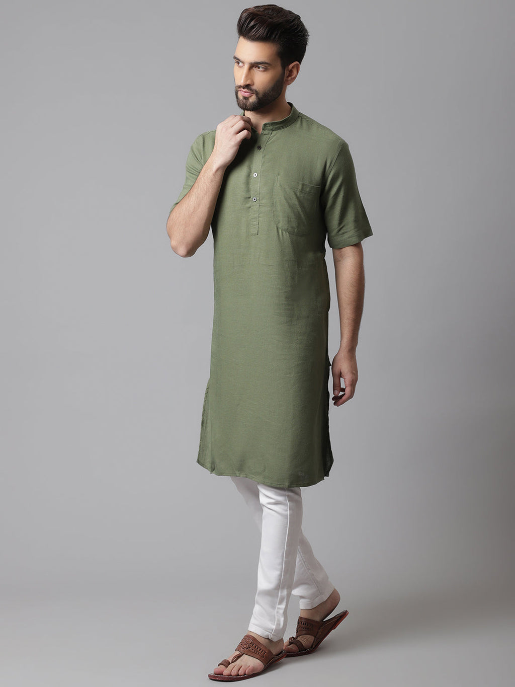 Even Apparels Green Pure Cotton Kurta With Band Collar - Distacart