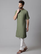 Even Apparels Green Pure Cotton Kurta With Band Collar - Distacart