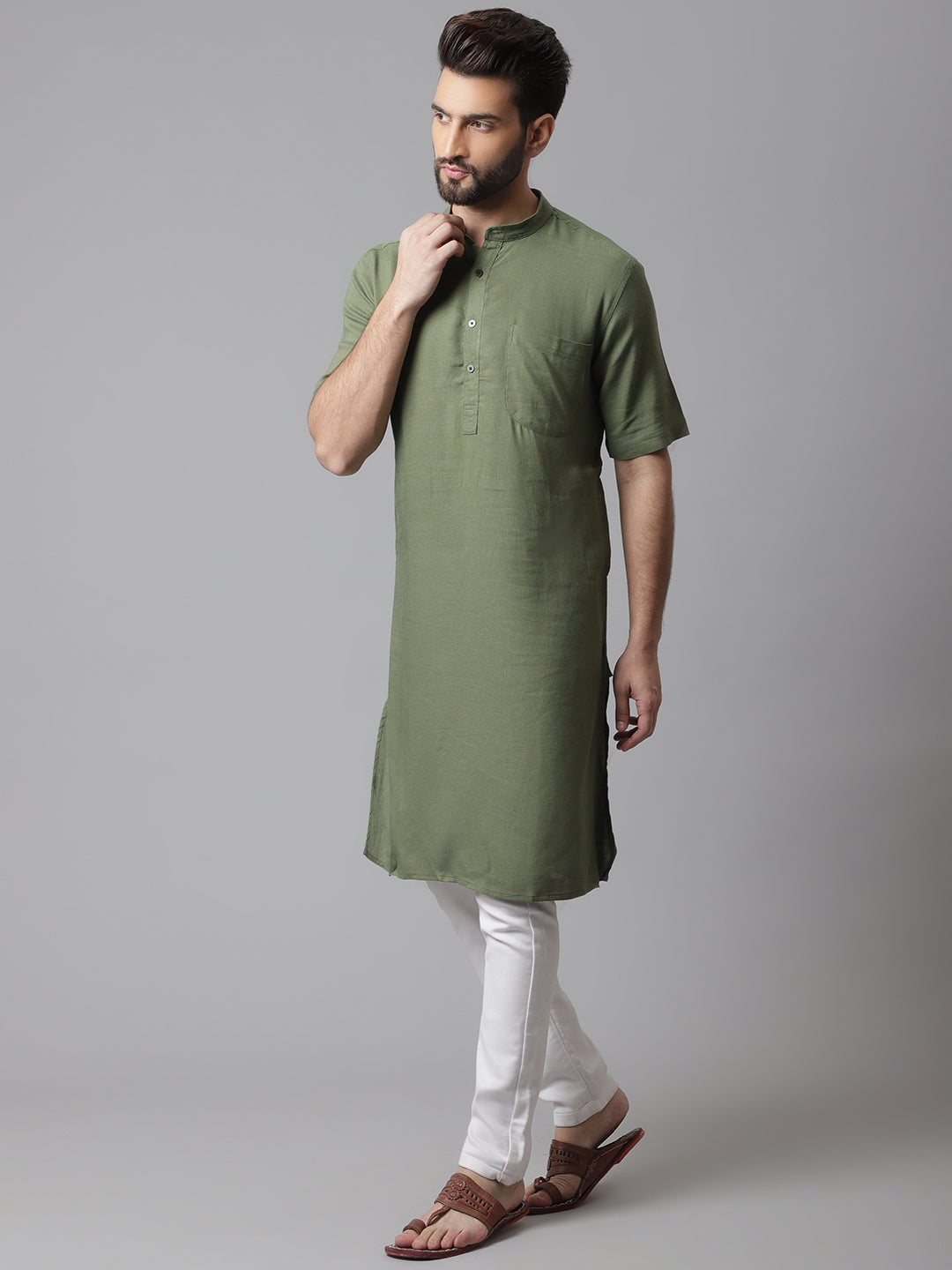 Even Apparels Green Pure Cotton Kurta With Band Collar - Distacart