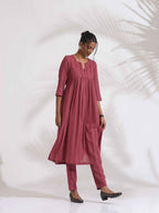 trueBrowns Maroon Cotton Flared Kurta Set - Distacart