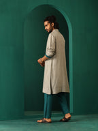 trueBrowns Men's Grey Silk Long Kurta