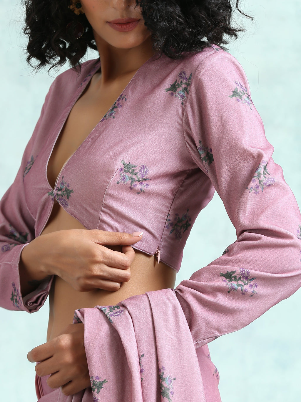 trueBrowns Light Mauve Printed Velvet Blouse