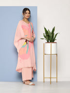 Ahalyaa Women Pink Printed Gotta Patti Kurta with Palazzos