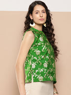 InWeave Women's Green Brocade Halter Top