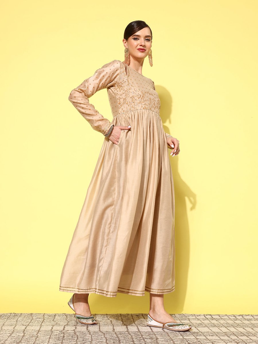 Ahalyaa Floral Embroidered A-Line Maxi Dress - Distacart