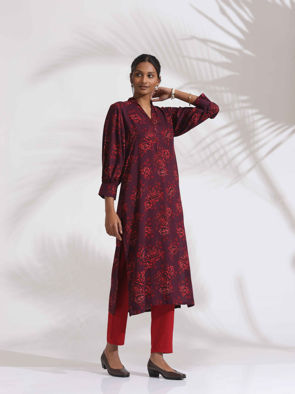 trueBrowns Purple Floral Print Kurta Set - Distacart