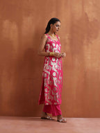 trueBrowns Pink Metallic Straight Kurta Set - Distacart