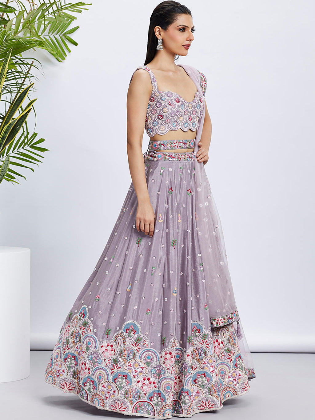 House of Panchhi Burgundy Pure Georgette Sequins And Thread Embroidery Lehenga Choli & Dupatta
