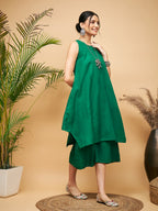 InWeave Women's Forest Green Short Kurta Palazzo Set