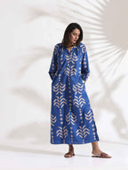 trueBrowns Blue Cotton Print Dress - Distacart
