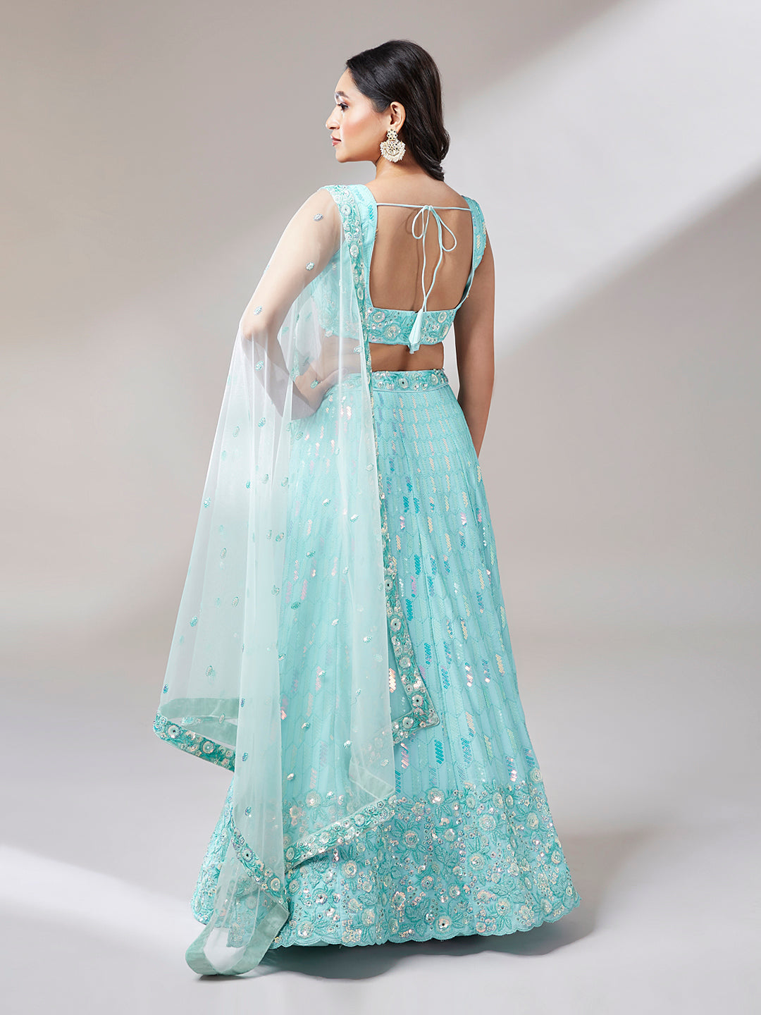 House of Panchhi Turquoise Blue Georgette Sequinse Embroidery Lehenga Choli & Dupatta