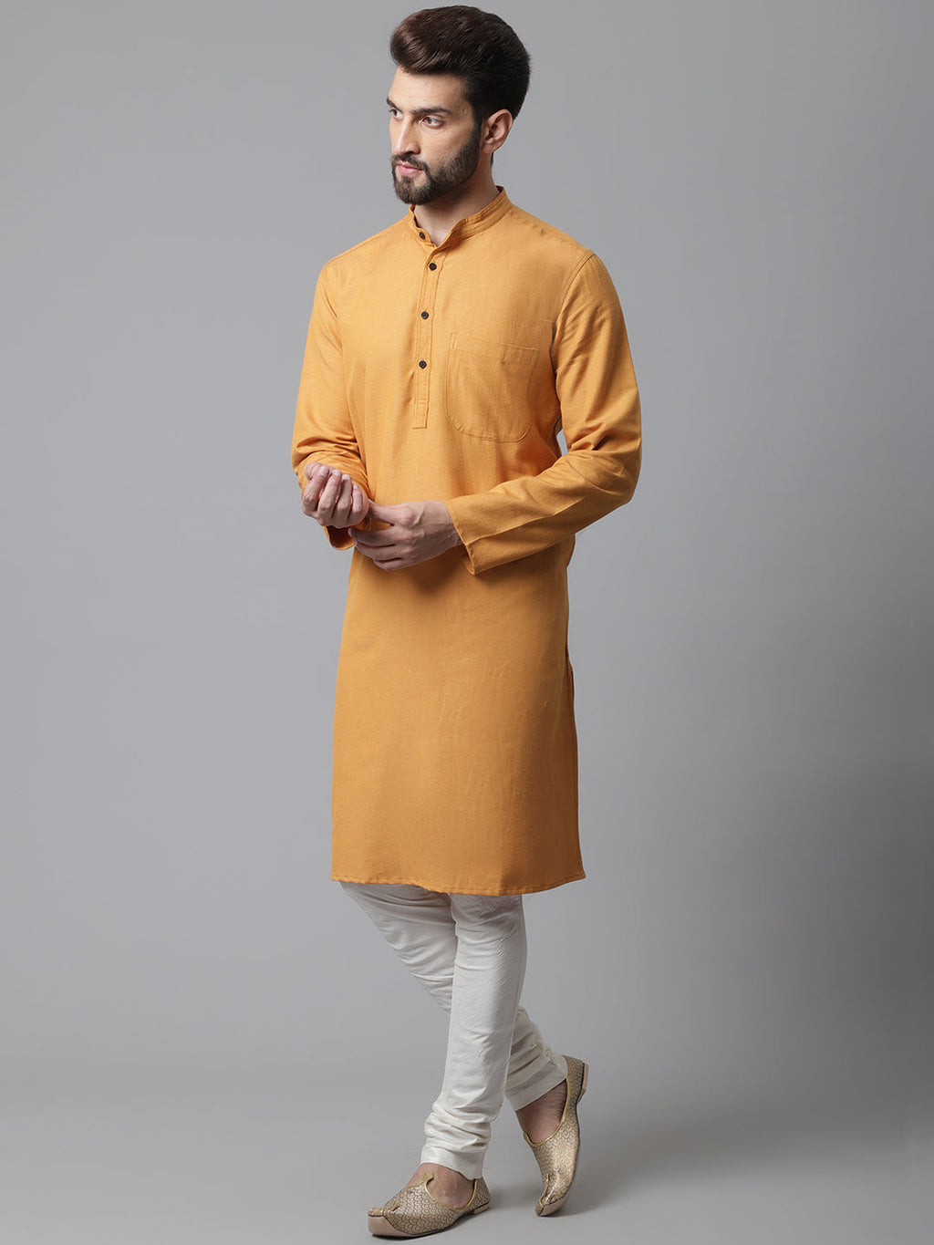Even Apparels Yellow Solid Kurta With Band Collar - Distacart