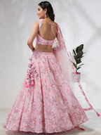 House of Panchhi Pink Georgette Sequins And Thread Embroidery Lehenga Choli & Dupatta