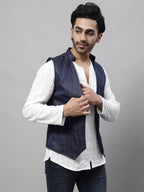 Even Apparels Men's Blue Nehru Jacket With Welt Pockets