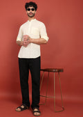 Fabmade Ivory Bloom Embroidered Short Kurta