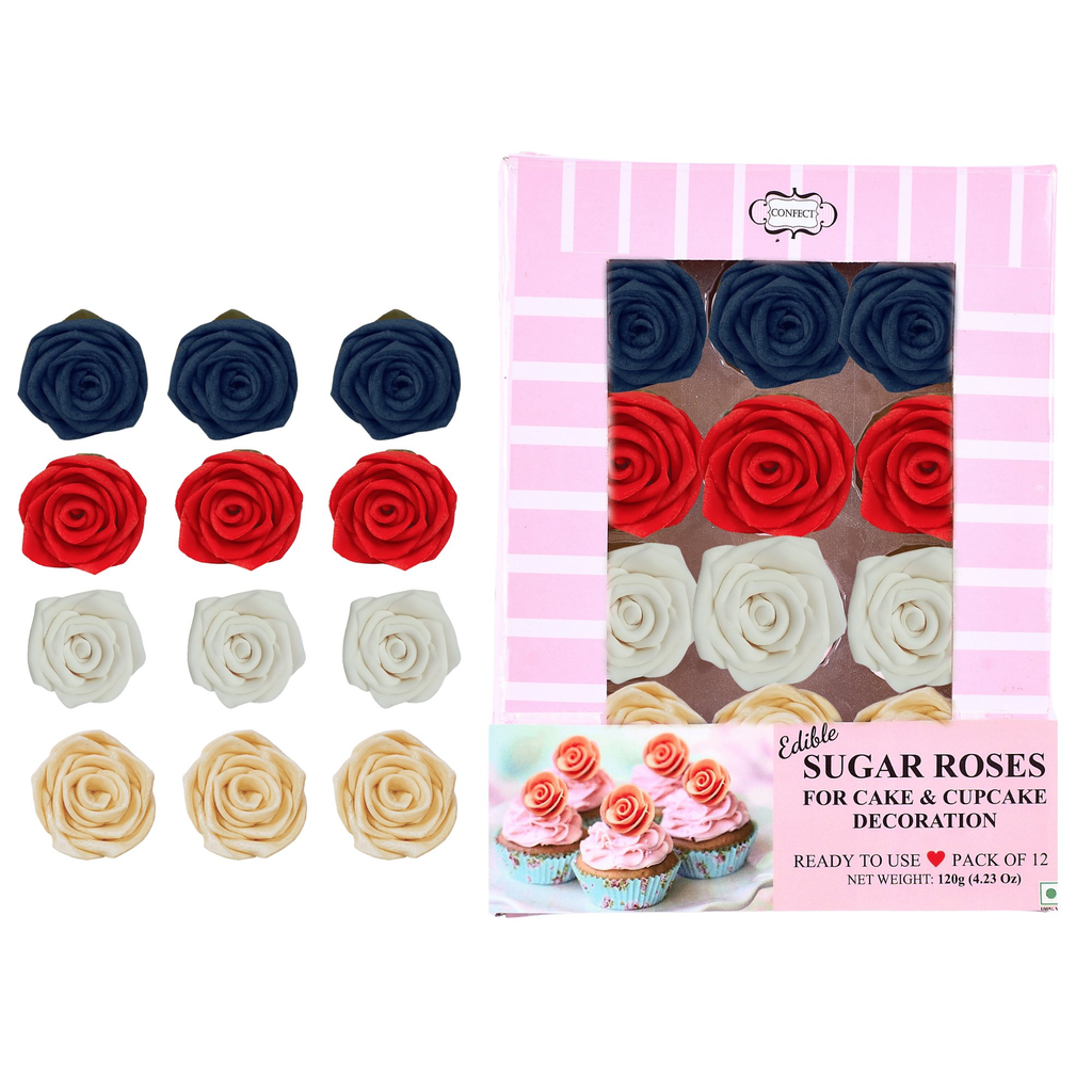 confect edible sugar roses cake toppers for cupcakes doughnut cake decorations pack of 12 j4 roses 02
