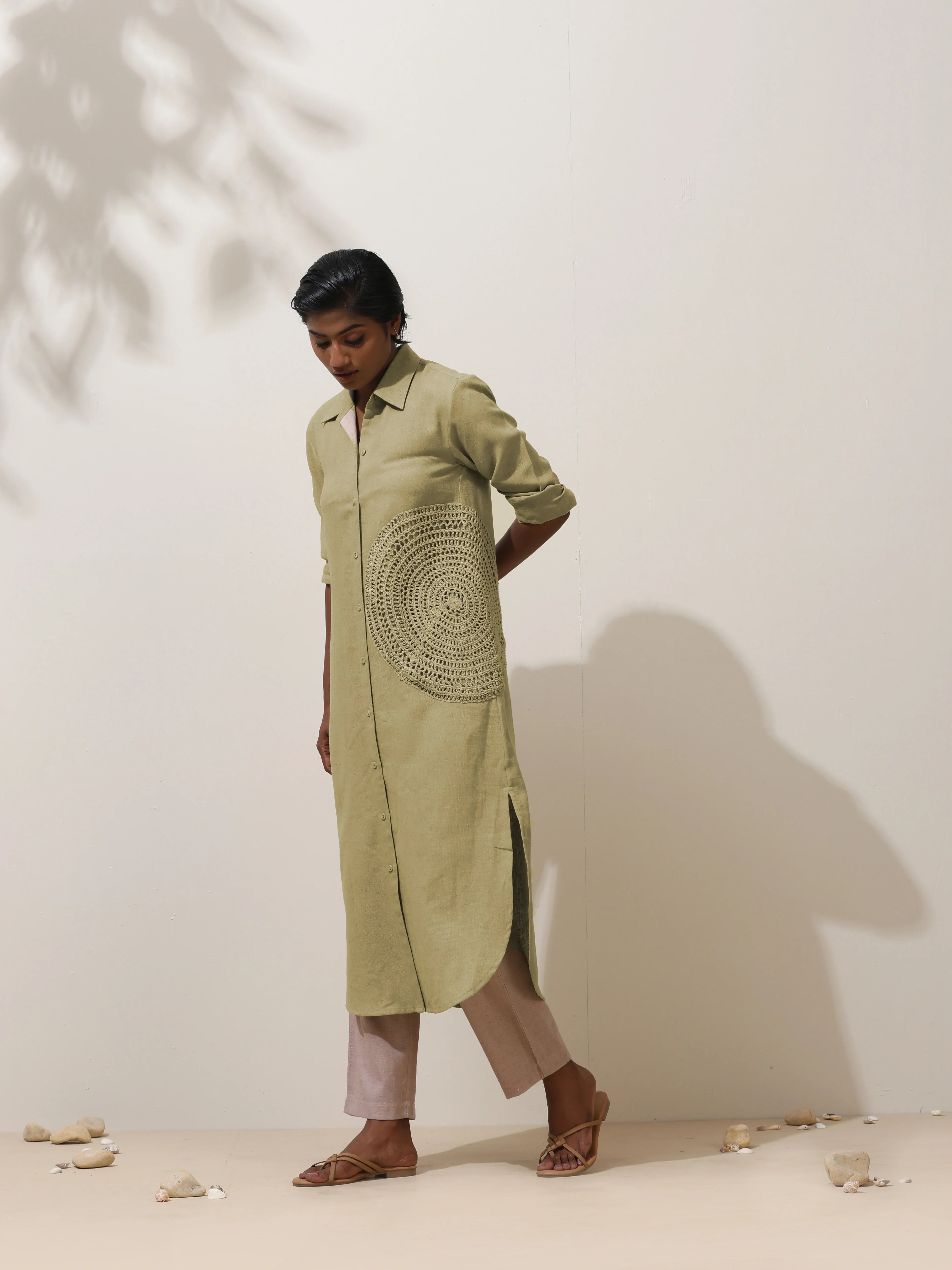 trueBrowns Fern Green Crochet Natural Cotton Kurta Pant Set - Distacart