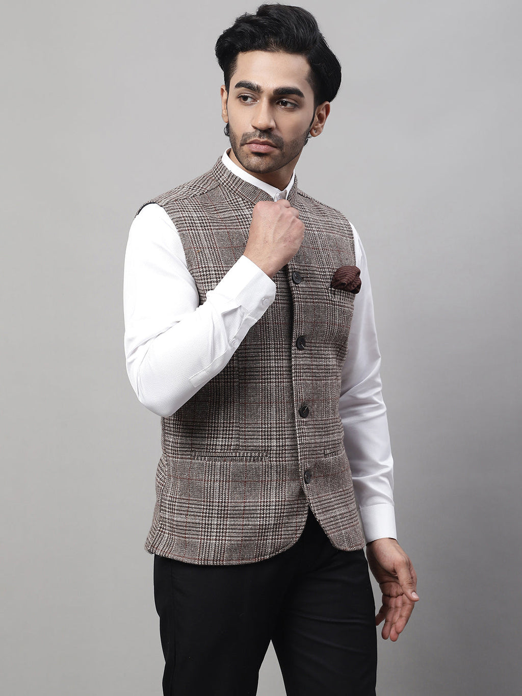 Even Apparels Men's Beige Pure Wool Nehru Jacket