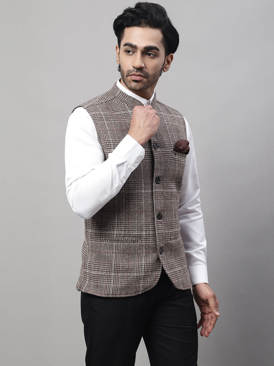 Even Apparels Men's Beige Pure Wool Nehru Jacket