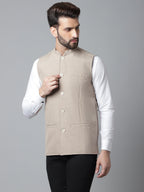 Even Apparels Men's Brown Nehru Jacket With Welt Pockets