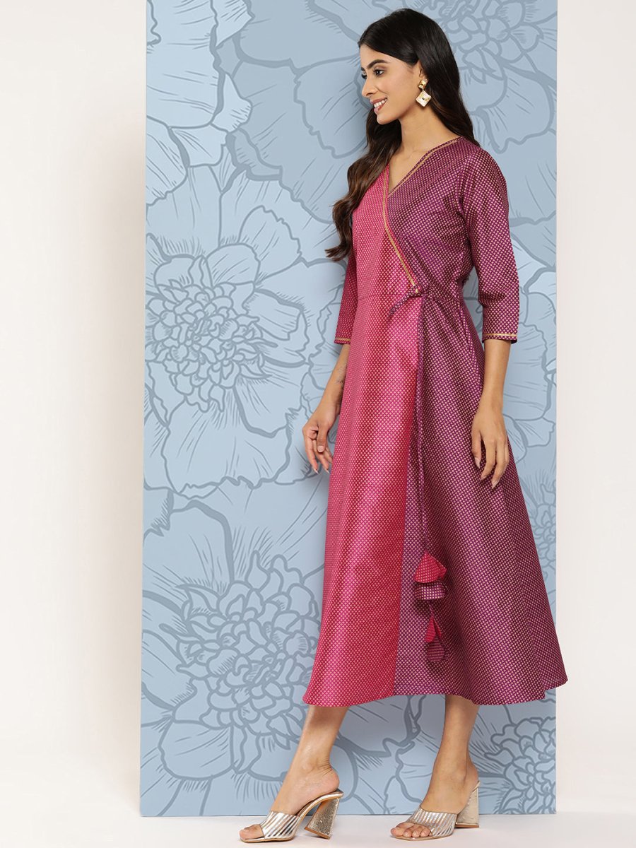 Ahalyaa Colourblocked Printed Wrap Ethnic Dress