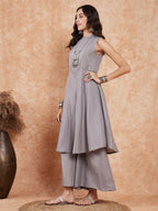 InWeave Light Grey Lurex Halter Neck W/S Kurta Palazzo Set - Distacart