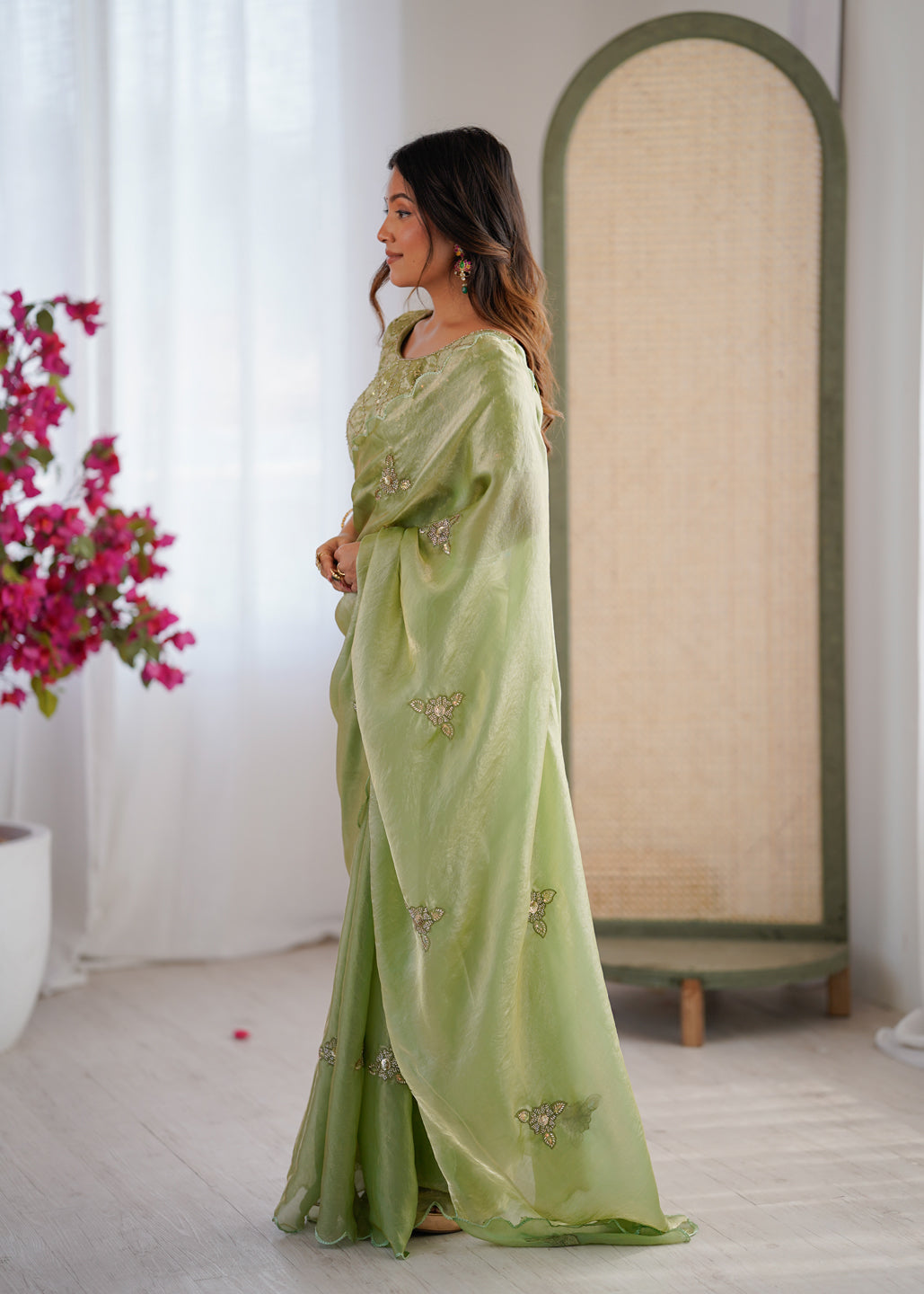 Evanik Designer Heavy Fendy Satin With Beads Embroidered Work Saree With Unstitched Blouse - Distacart