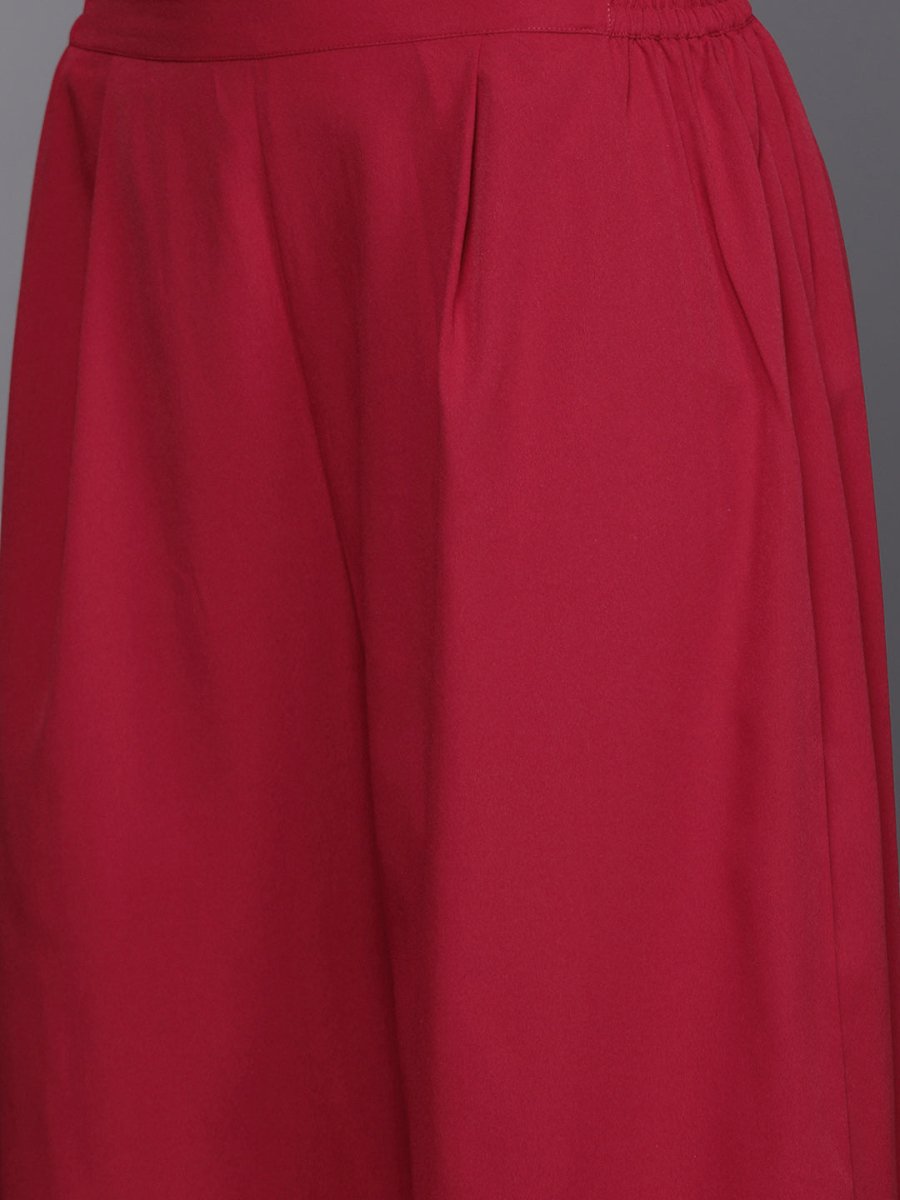 Ahalyaa Women Maroon Floral Empire Kurta with Palazzos