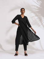 trueBrowns Black Cotton High Slit Kurta Set - Distacart