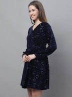 Jainish Women's WoSequin Velvet A-line dress - Navy Blue - Distacart