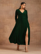 trueBrowns Green Velvet Dress - Distacart