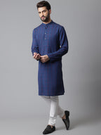Even Apparels Blue Long Kurta With Band Collar - Distacart