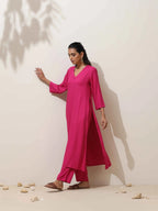 trueBrowns Pink Viscose Kurta Pant Set - Distacart