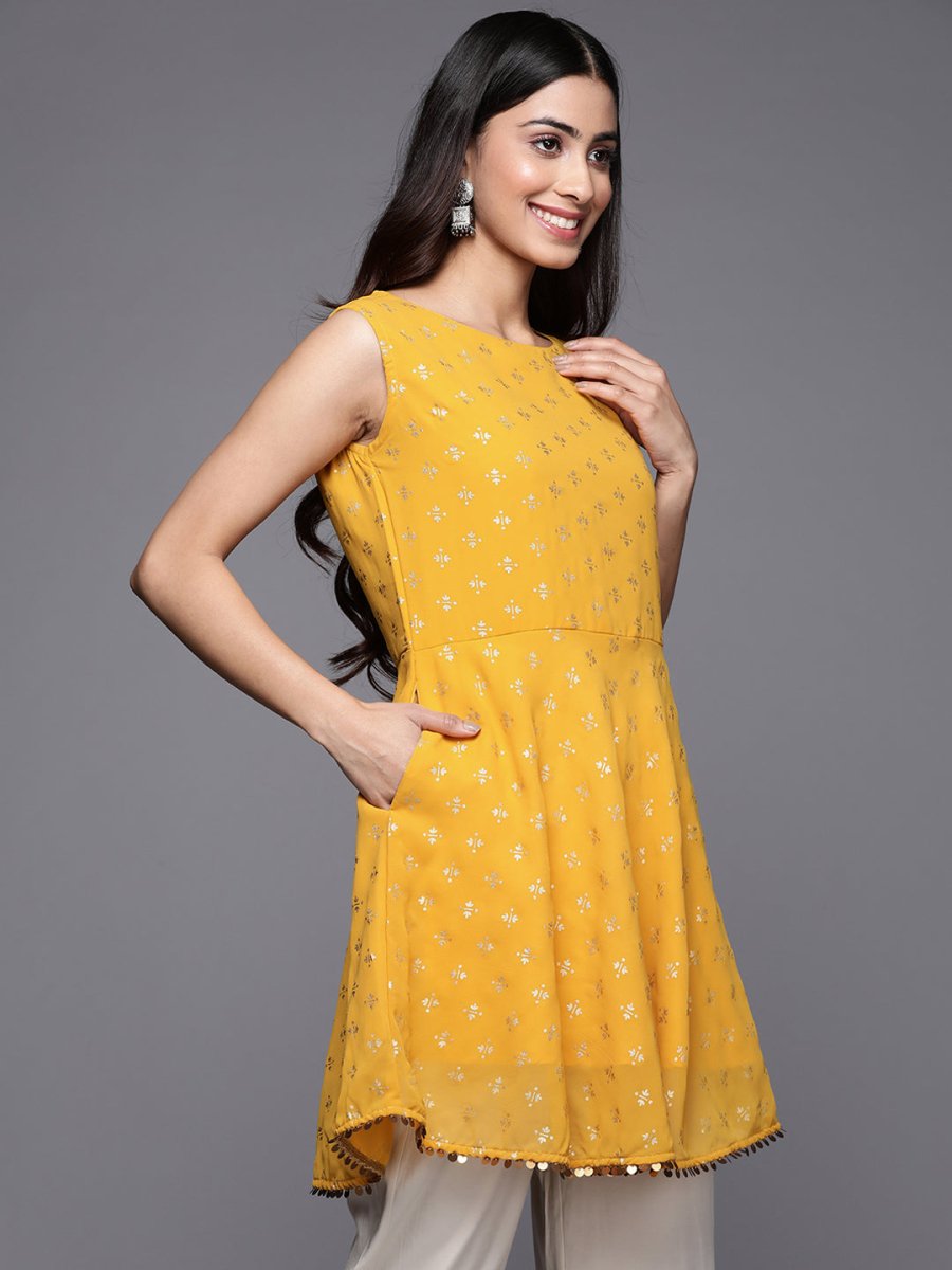 Ahalyaa Boat Neck Printed Embellished Tunic
