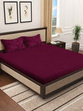 KLOTTHE Maroon 300 TC Woolen Fitted Double King Bedsheet With 2 Pillow Covers - Distacart