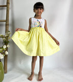 ArthLife White And Yellow Unicorn Embroidered Dress