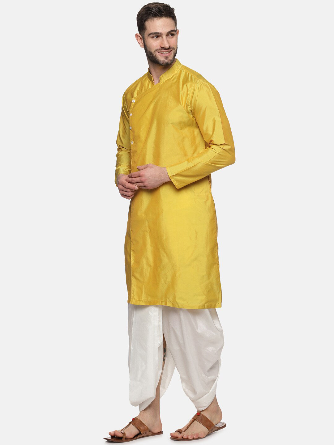 Sethukrishna Men Yellow Angrakha Top with Dhoti Pants - Distacart
