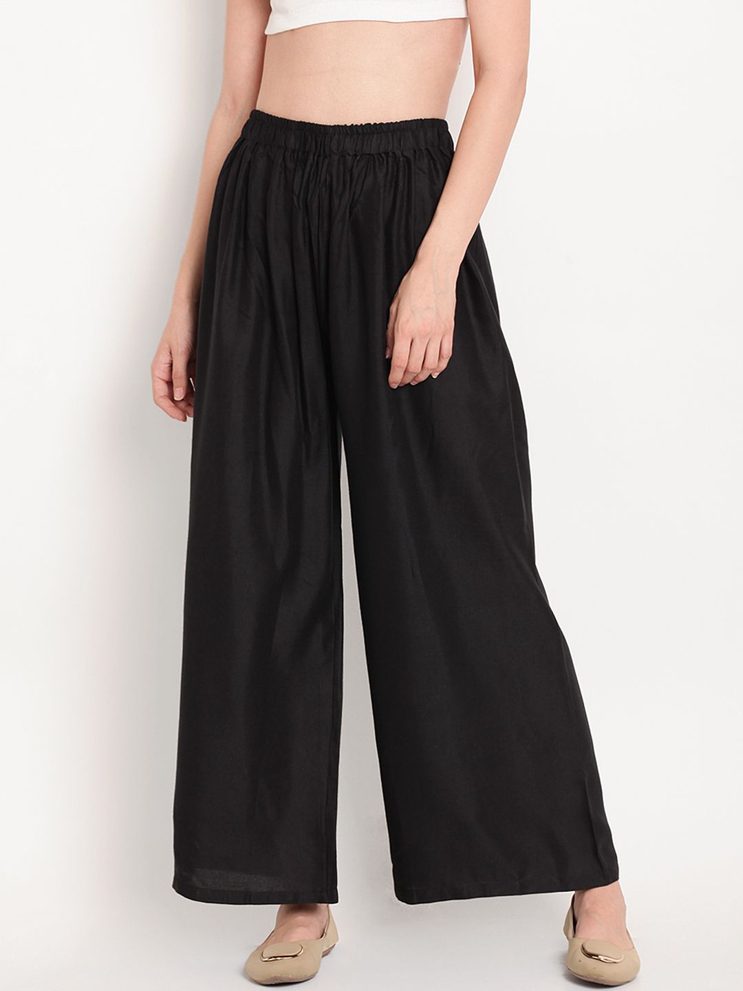 TAG 7 Women Black Solid Flared Palazzos