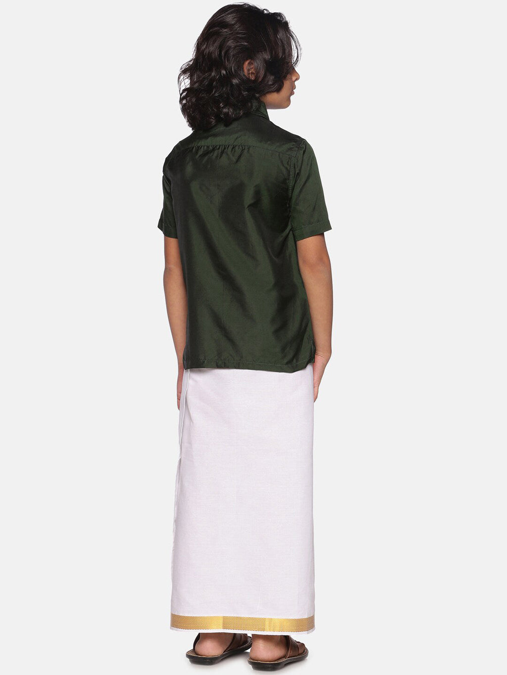 Sethukrishna Boys Green & White Solid Shirt with Dhoti Set
