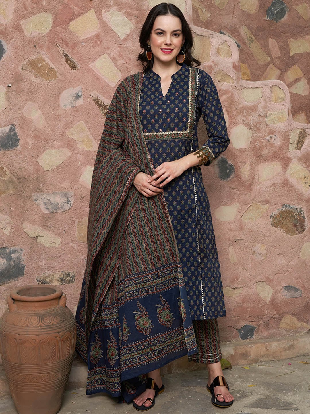 Sangria Printed Pure Cotton Kurta with Trousers & With Dupatta