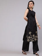 Aks Floral Embroidered Thread Work Straight Kurta With Palazzos
